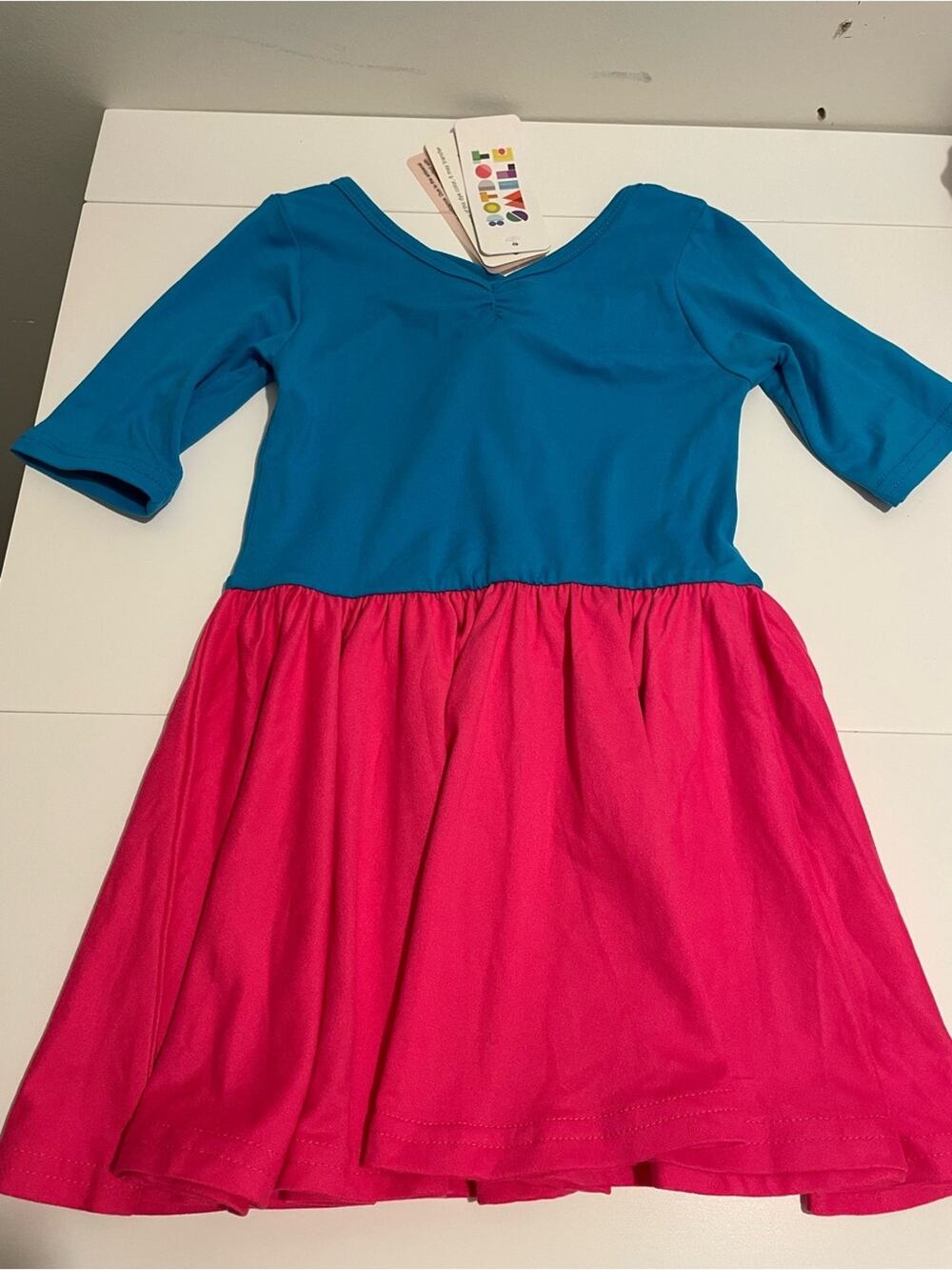 Dot Dot Smile Brand Girl's size 2T NWT Blue & Pink Colorblock Ballerina Dress